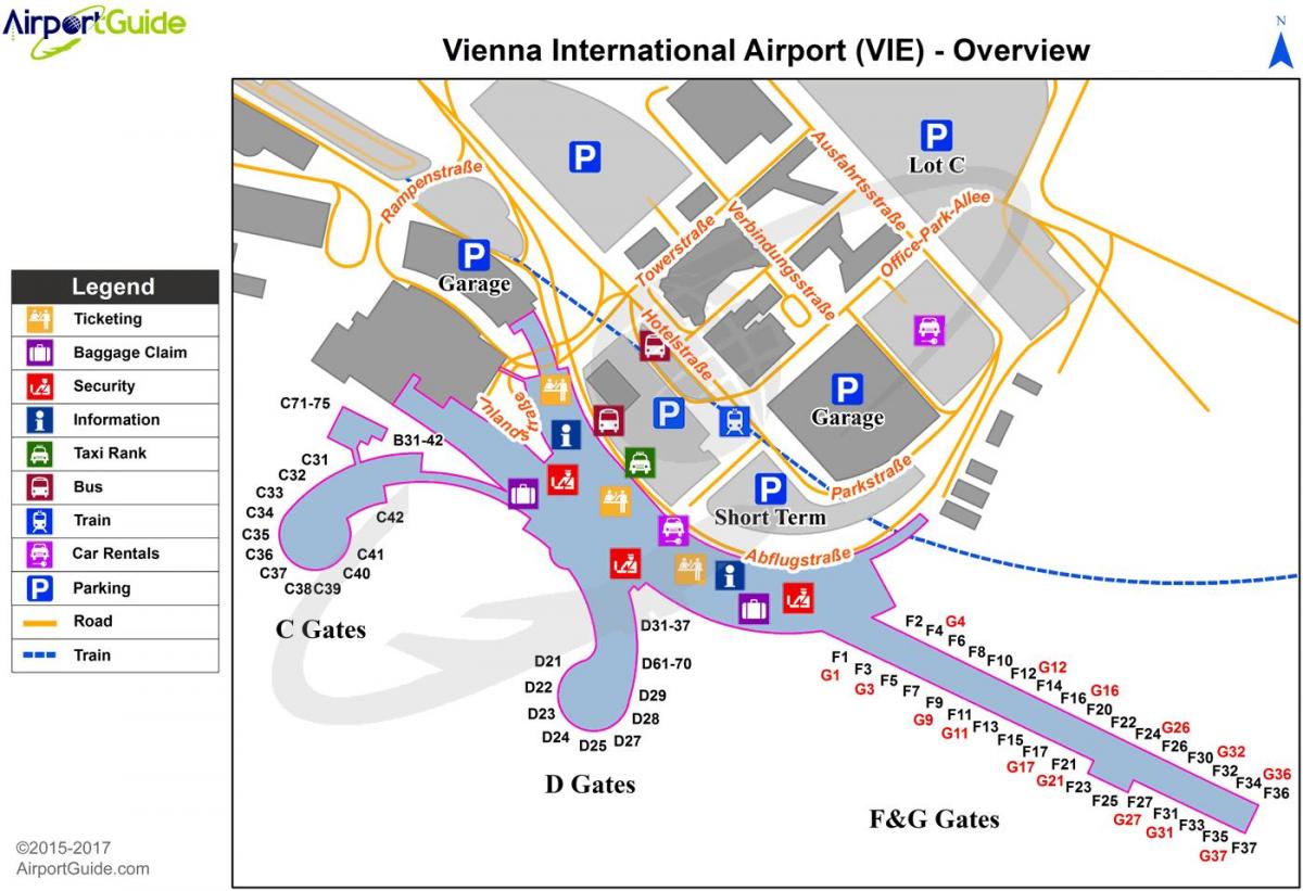 Mapa de aeroporto em Viena a um destino