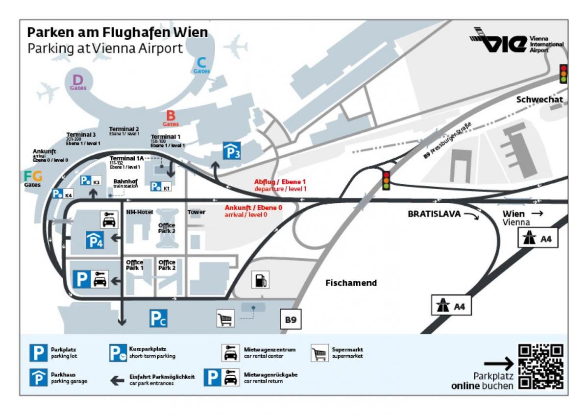 Mapa do aeroporto de Viena estacionamento