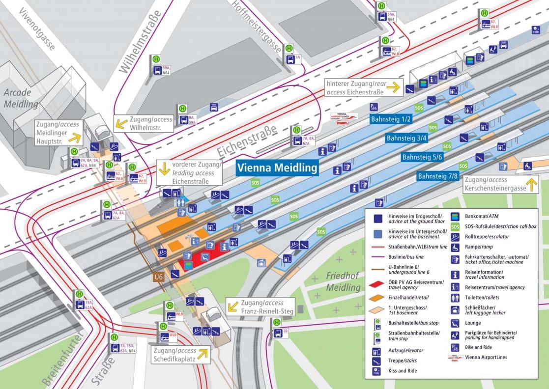 estações de trem em Viena, Áustria mapa