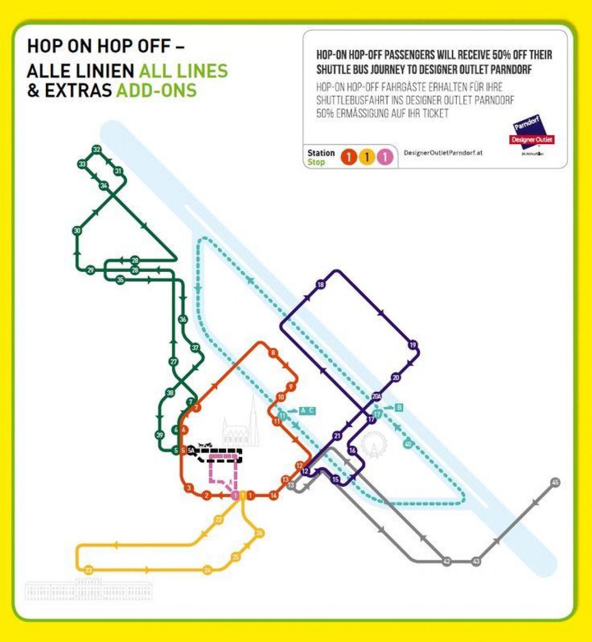 Viena hop on hop off tour de ônibus mapa