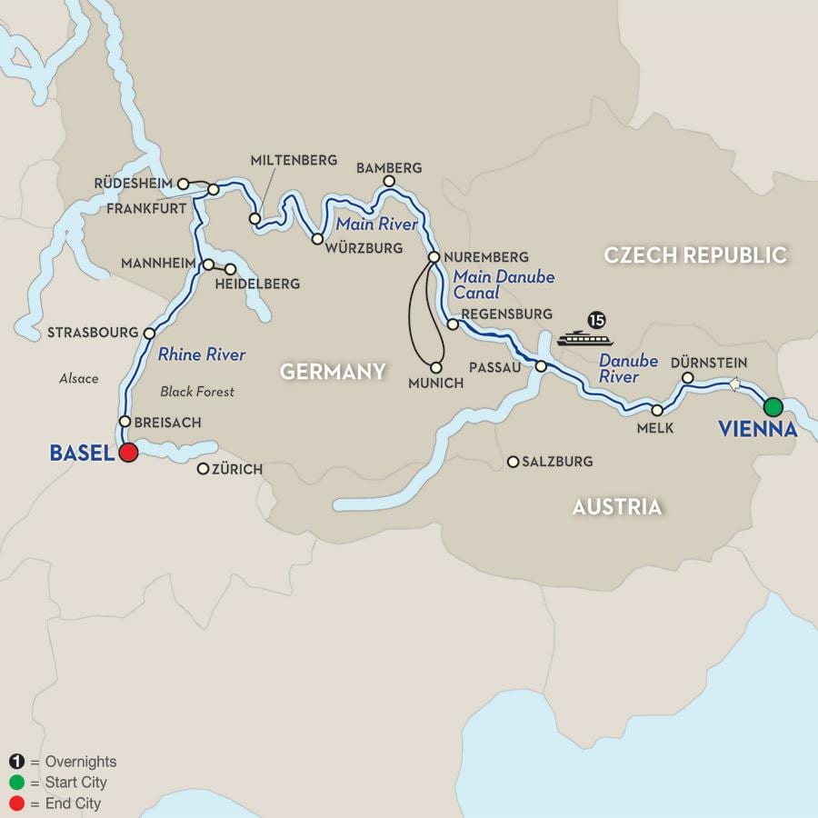 Mapa do rio danúbio, Viena