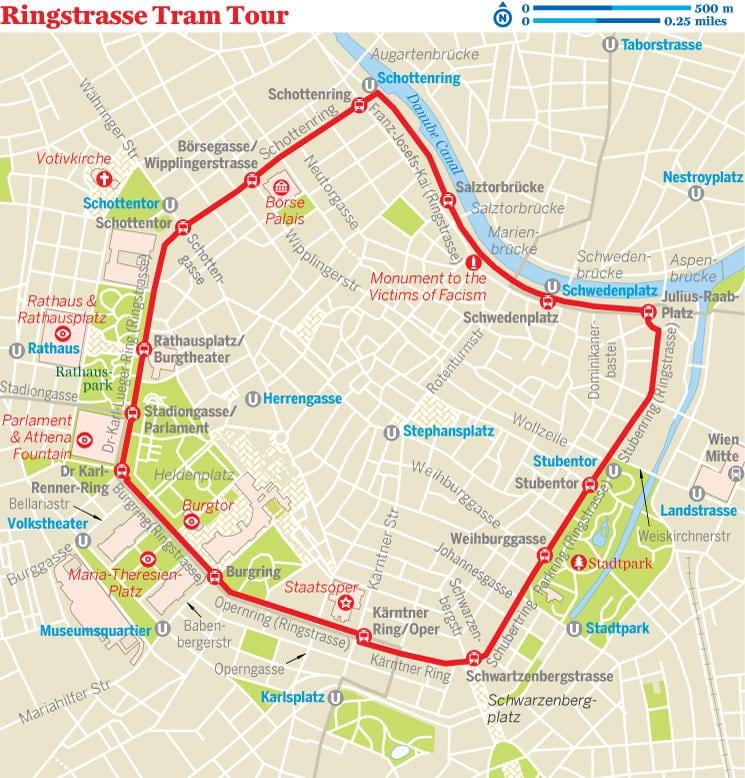 Viena anel de eléctrico mapa de rotas