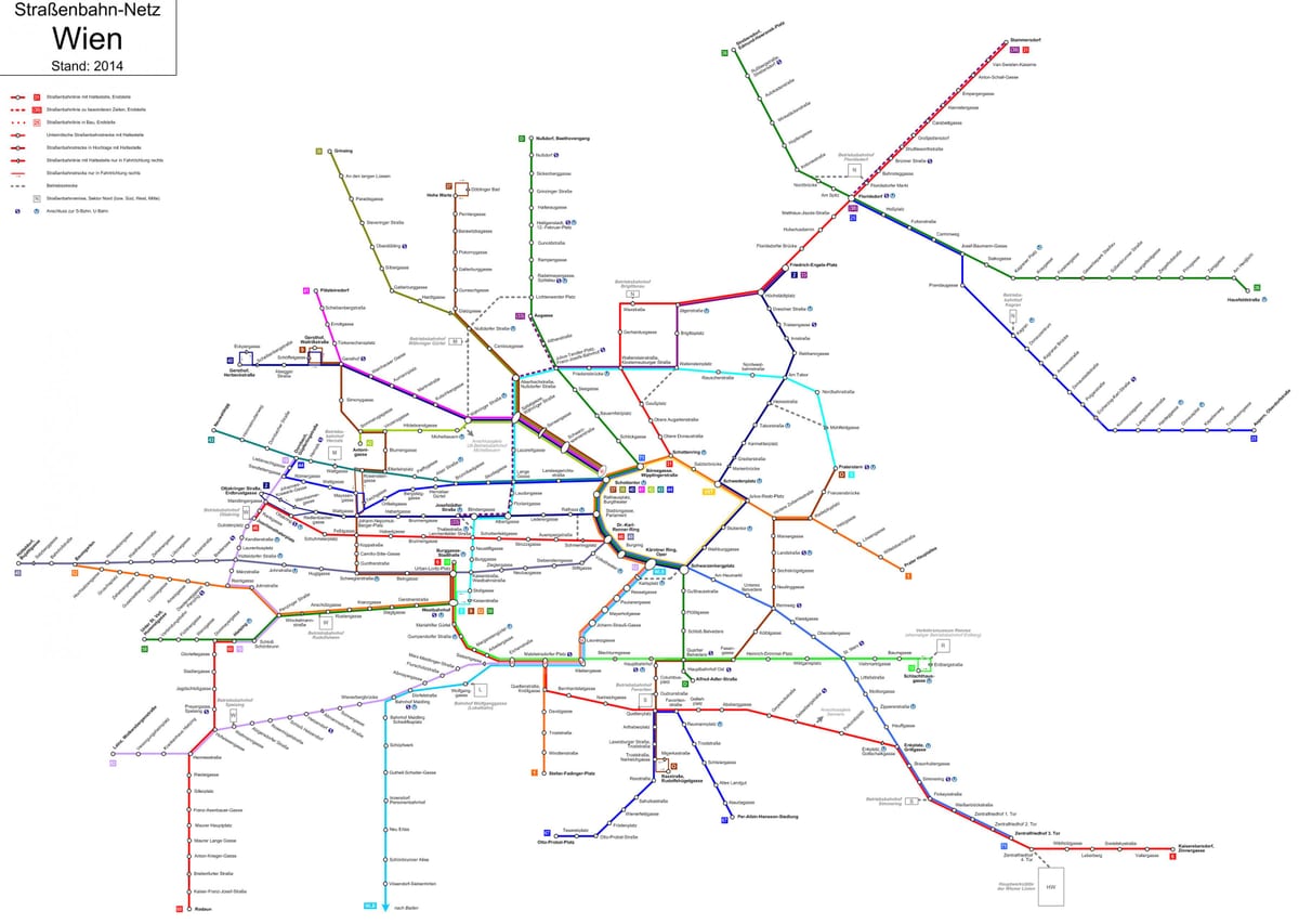 Viena linha de eléctrico d mapa