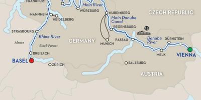 Mapa do rio danúbio, Viena 